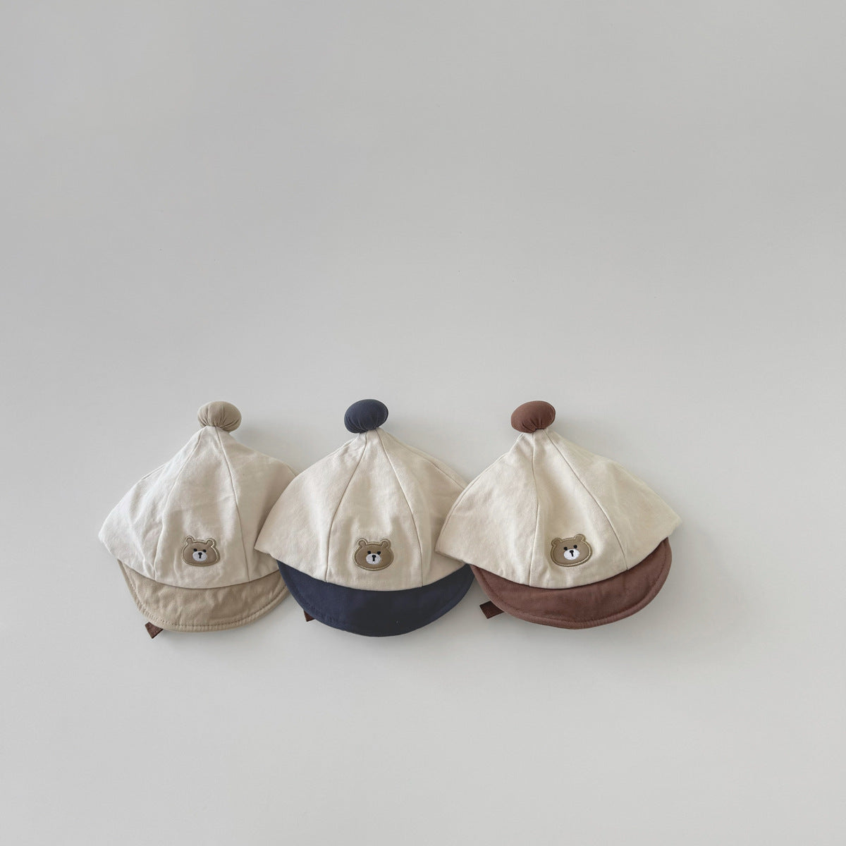 ポンポンナチュラルくまさん刺繍帽子(5color)