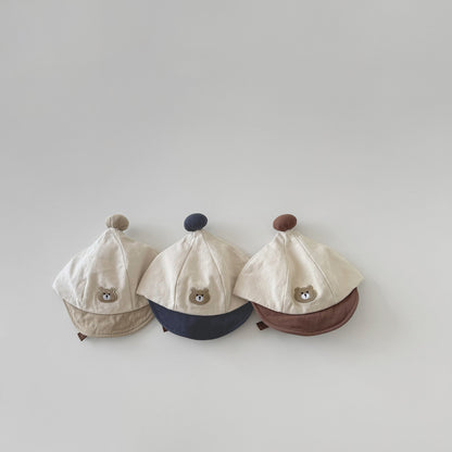 ポンポンナチュラルくまさん刺繍帽子(5color)