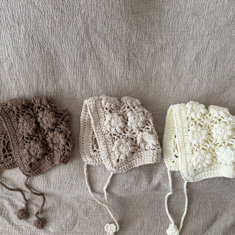 かぎ編みフラワーボンネット(3color)