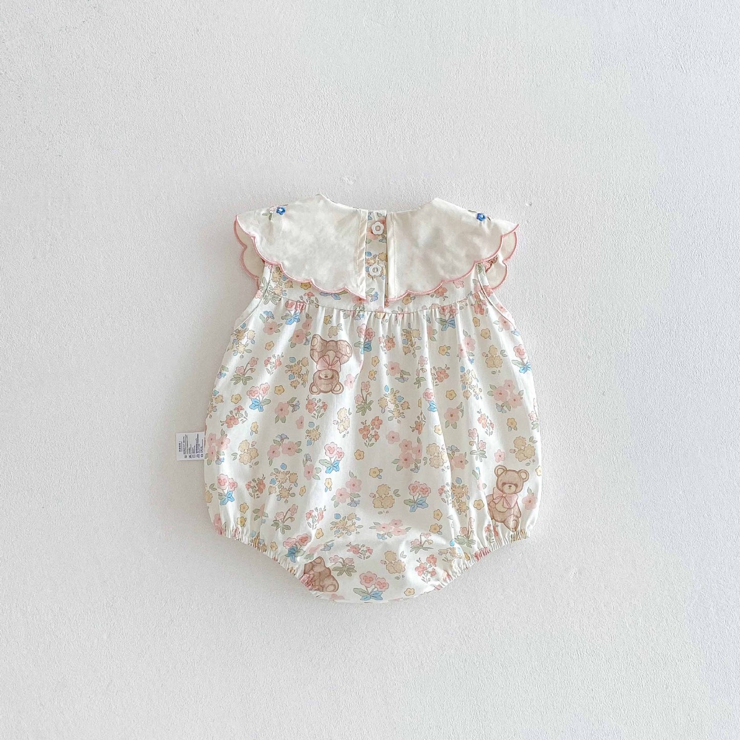 🅽🅴🆆 [66-90] ベア刺繍フリルカラーロンパース