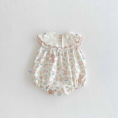 🅽🅴🆆 [66-90] ベア刺繍フリルカラーロンパース