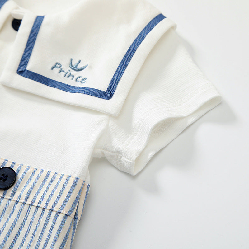 ブルーストライプセレモニーロンパース