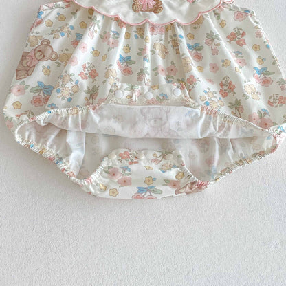 🅽🅴🆆 [66-90] ベア刺繍フリルカラーロンパース