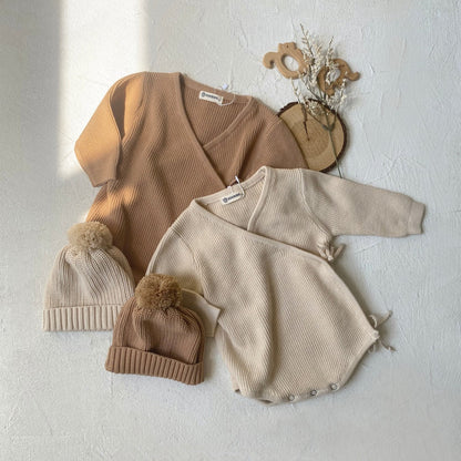 前あきベビーニットロンパース(2color)