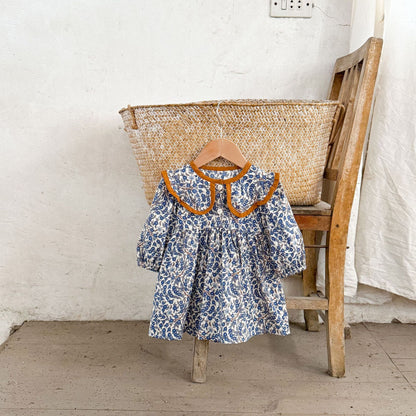 花柄ラペルコットンワンピース