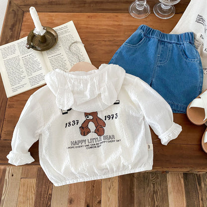 ベビークマ耳フードジッパーカーディガン