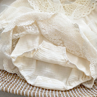 衿レースコットンワンピロンパース