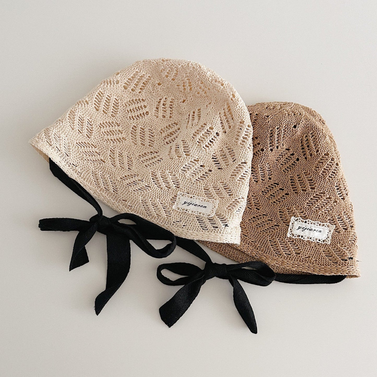 柄編みリボンボンネット(2color)