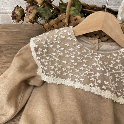 小花レースカラーワンピース