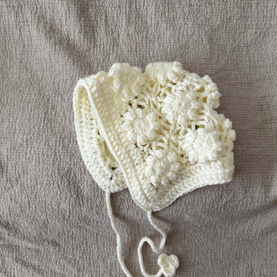 かぎ編みフラワーボンネット(3color)