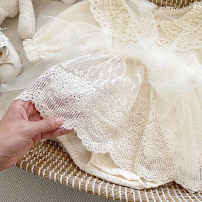 衿レースコットンワンピロンパース