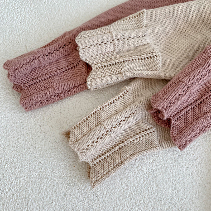 [2color / 66-90] ニットフリルカラー長袖ロンパース