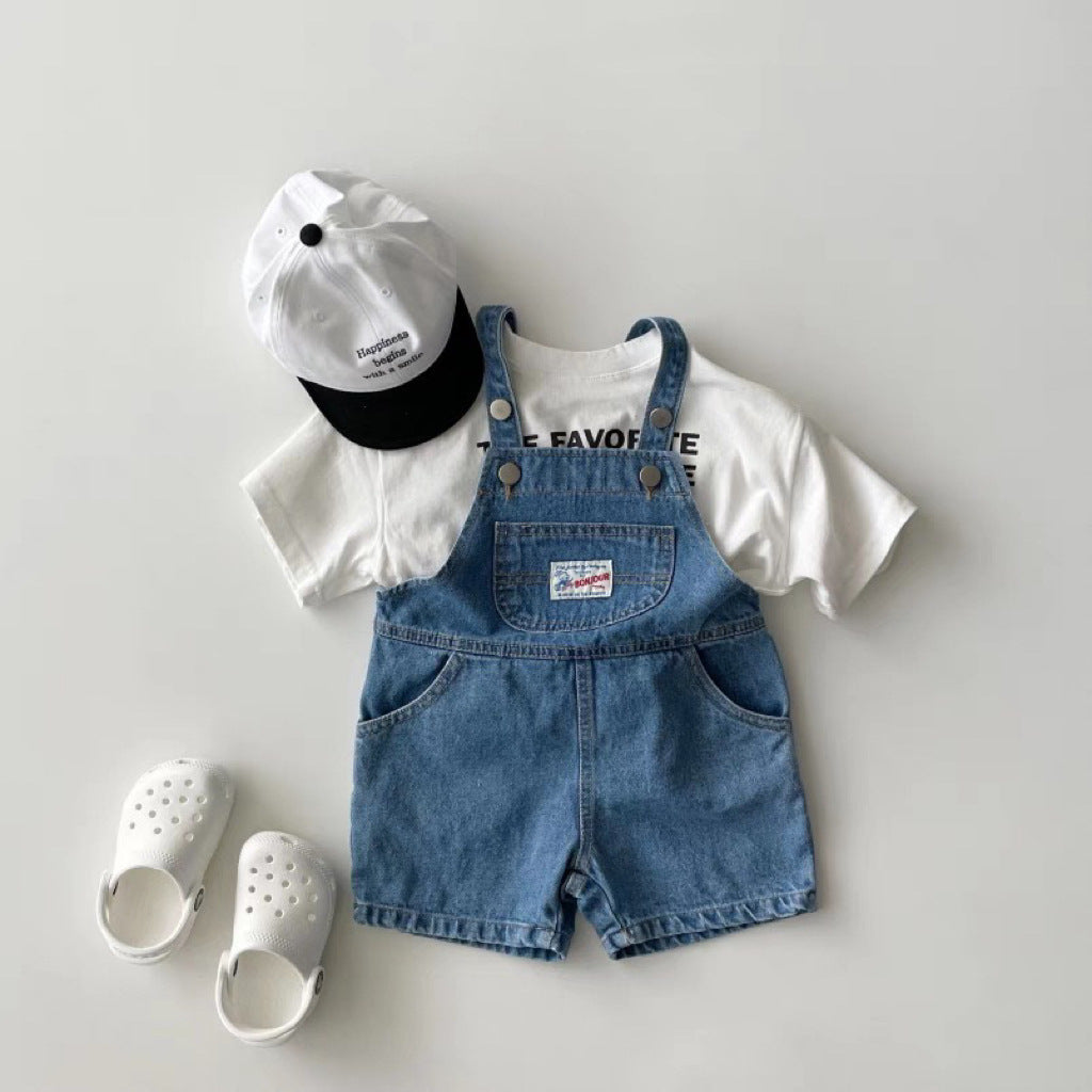 ハーフデニムパンツサロペット(2color)