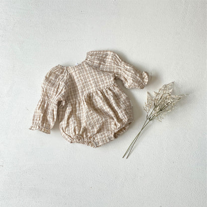 カントリーチェックブラウスロンパース(2color)