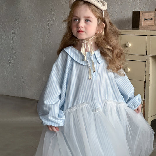 ストライプチュールシャツワンピース