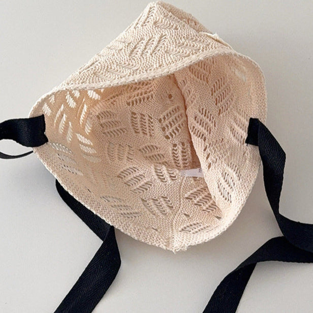 柄編みリボンボンネット(2color)