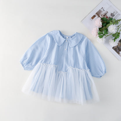 ストライプチュールシャツワンピース