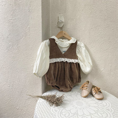 ワッフルコーデュロイベビーロンパース(2color)