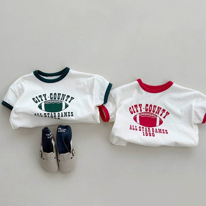 🅽🅴🆆 [2color / 70-120] パイピングカラープリントTシャツ