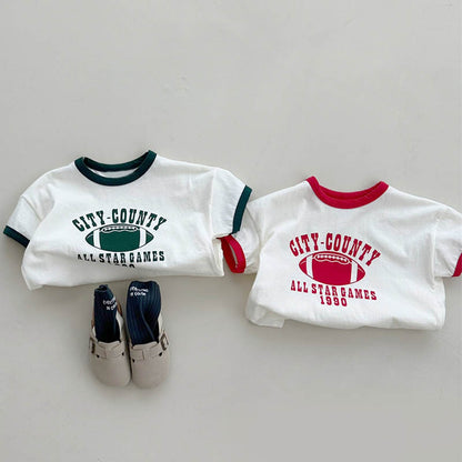 🅽🅴🆆 [2color / 70-120] パイピングカラープリントTシャツ