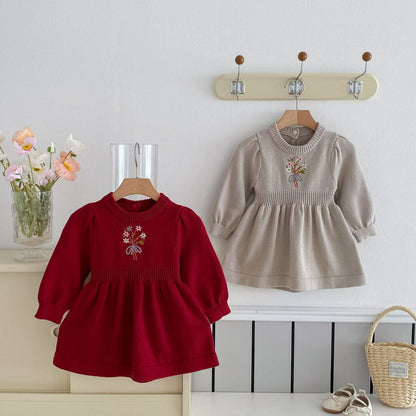 ブーケ刺繍ニットワンピース(2color)