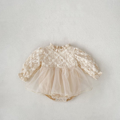 🅽🅴🆆 フラワーメッシュフリルカラーロンパース