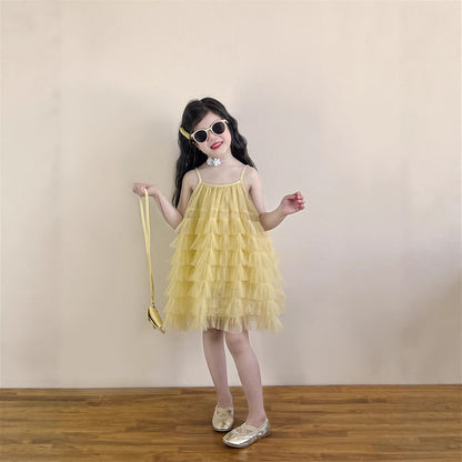 レイヤードイエローシフォンドレス