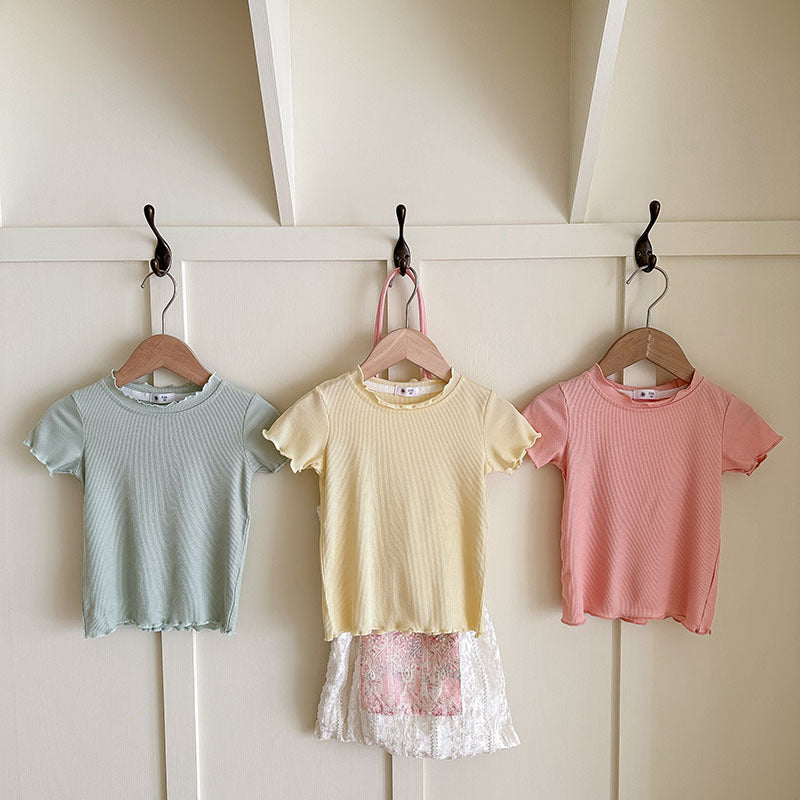 [7color / 90-140] シャーリングシンプルガールサマーシャツ