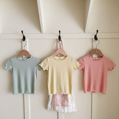 [7color / 90-140] シャーリングシンプルガールサマーシャツ