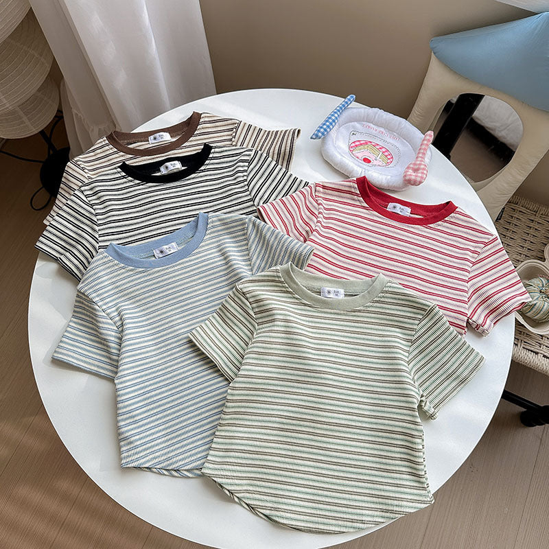 [5color / 90-140] ボーダーカラーサマーシャツ