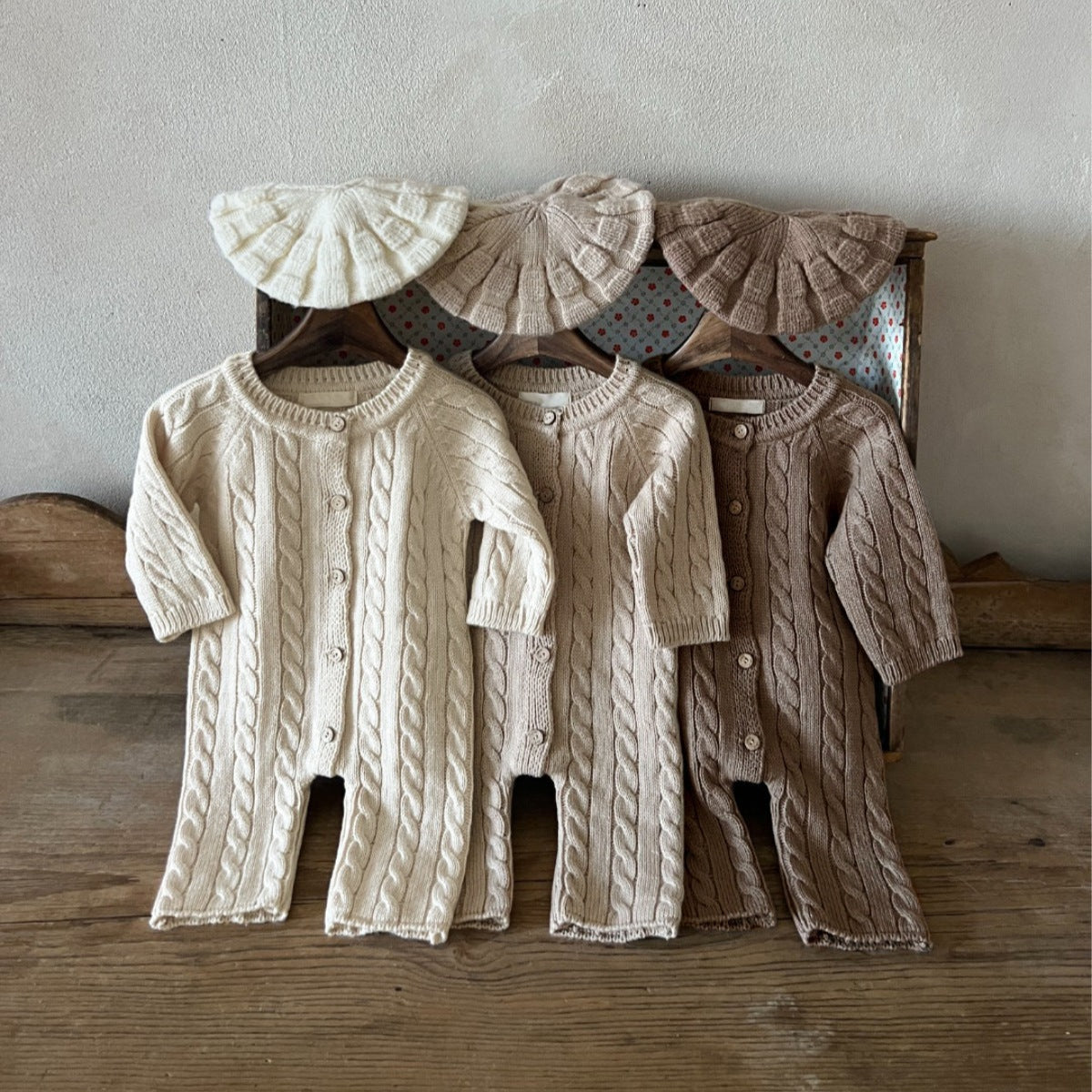 縄編みショコラニットロンパース(3color)