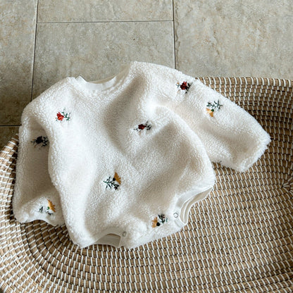 もこもこお花刺繍ロンパース