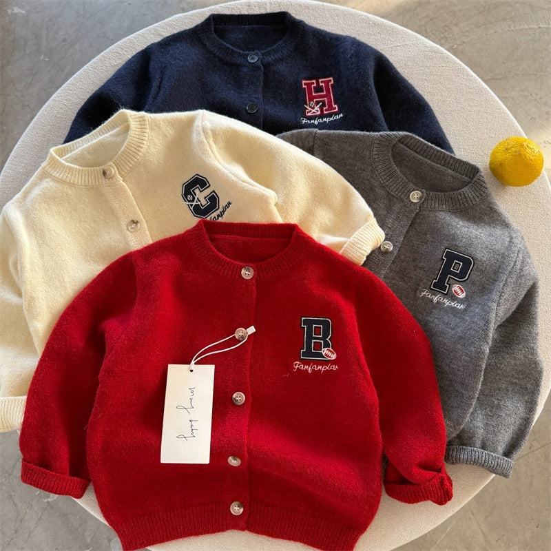 🅽🅴🆆 [4color / 90-140] カレッジワッペンニットカーディガン