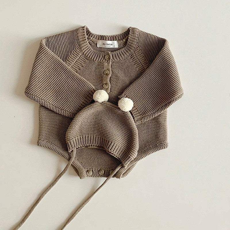ほっこりニットロンパースセット(3color)