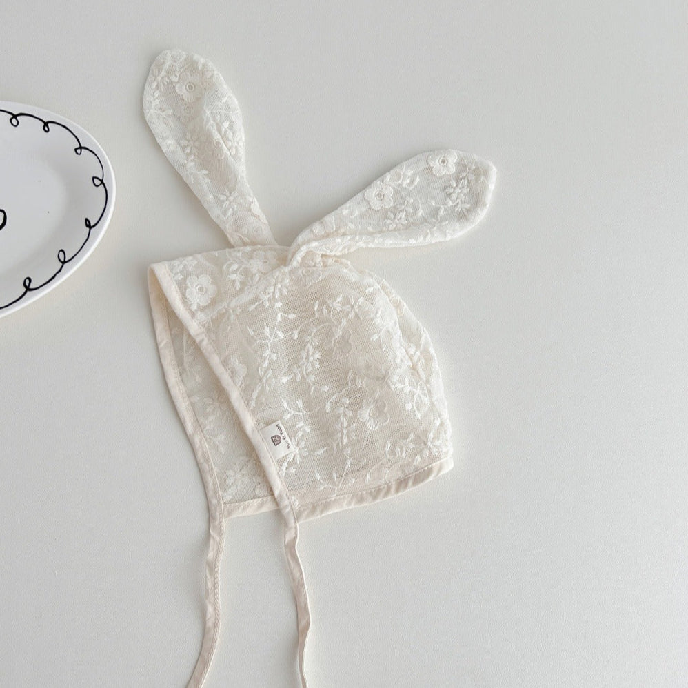 刺繍レースラビットベビーボンネット(2color)