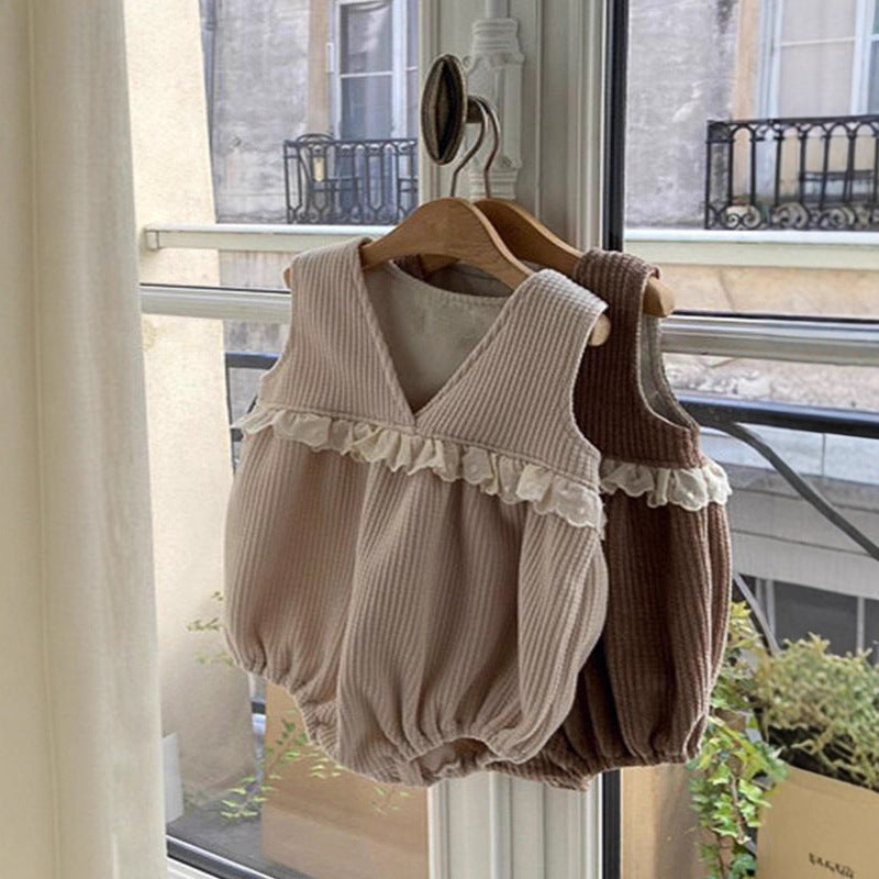 ワッフルコーデュロイベビーロンパース(2color)