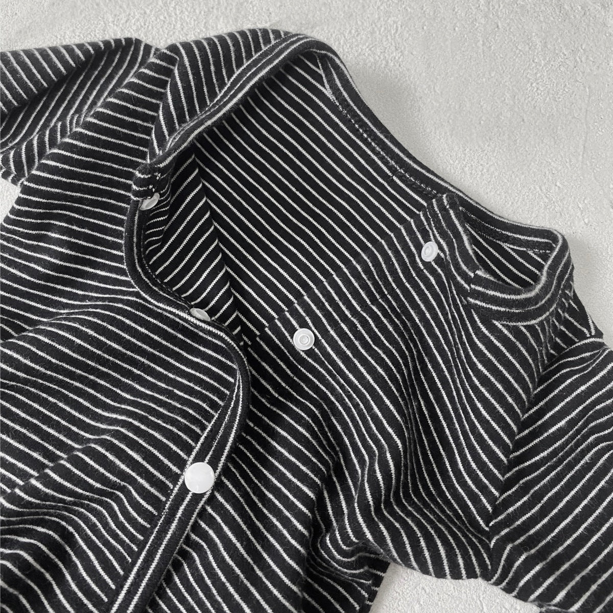 [4color / 66-90] シングルボタンボーダーロンパース&ボンネット