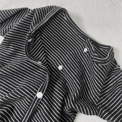 [4color / 66-90] シングルボタンボーダーロンパース&ボンネット