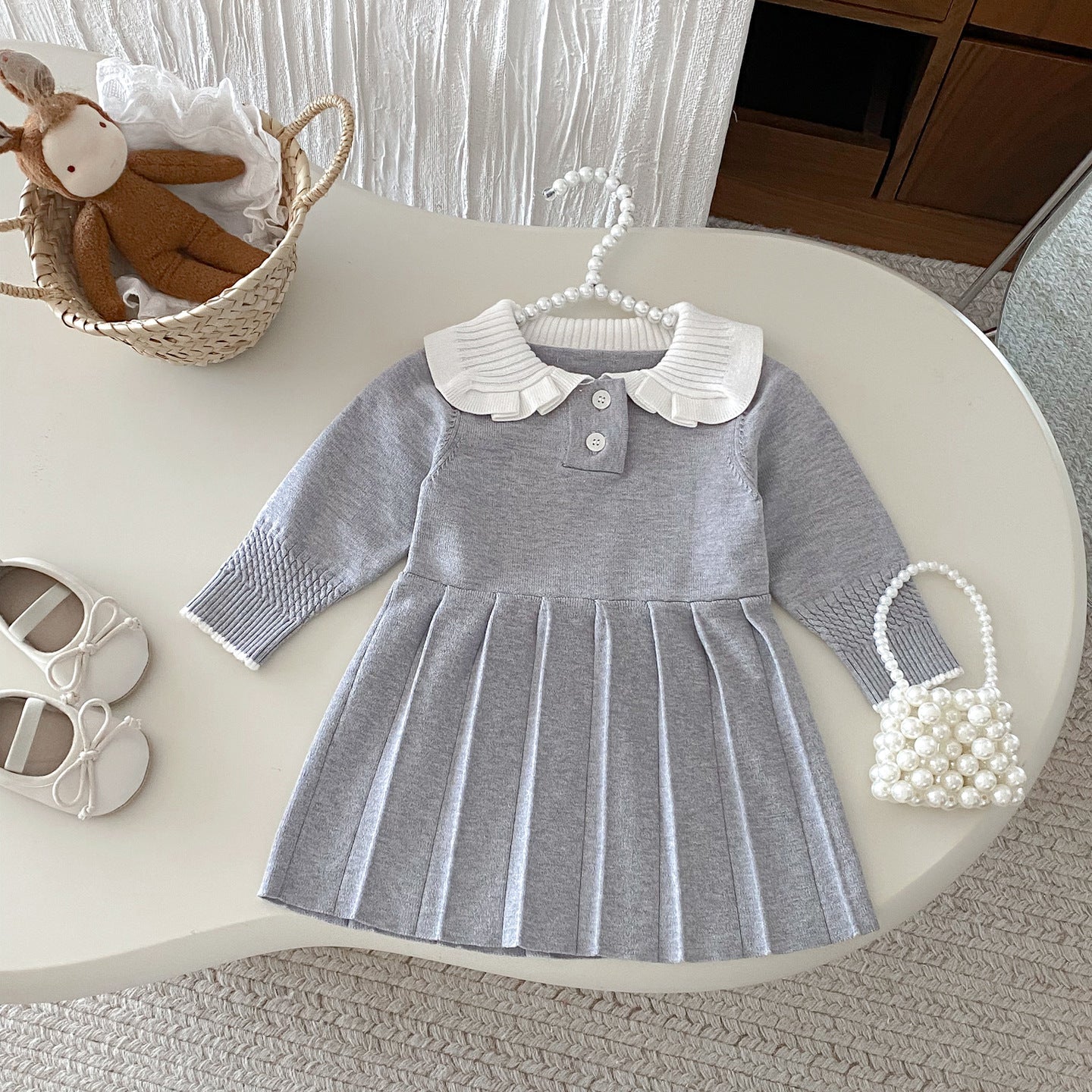 ニットグレーワンピース