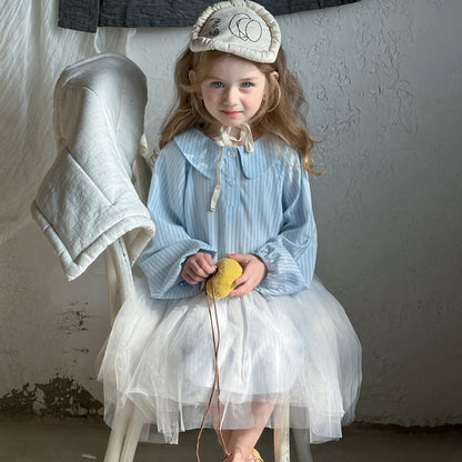 ストライプチュールシャツワンピース