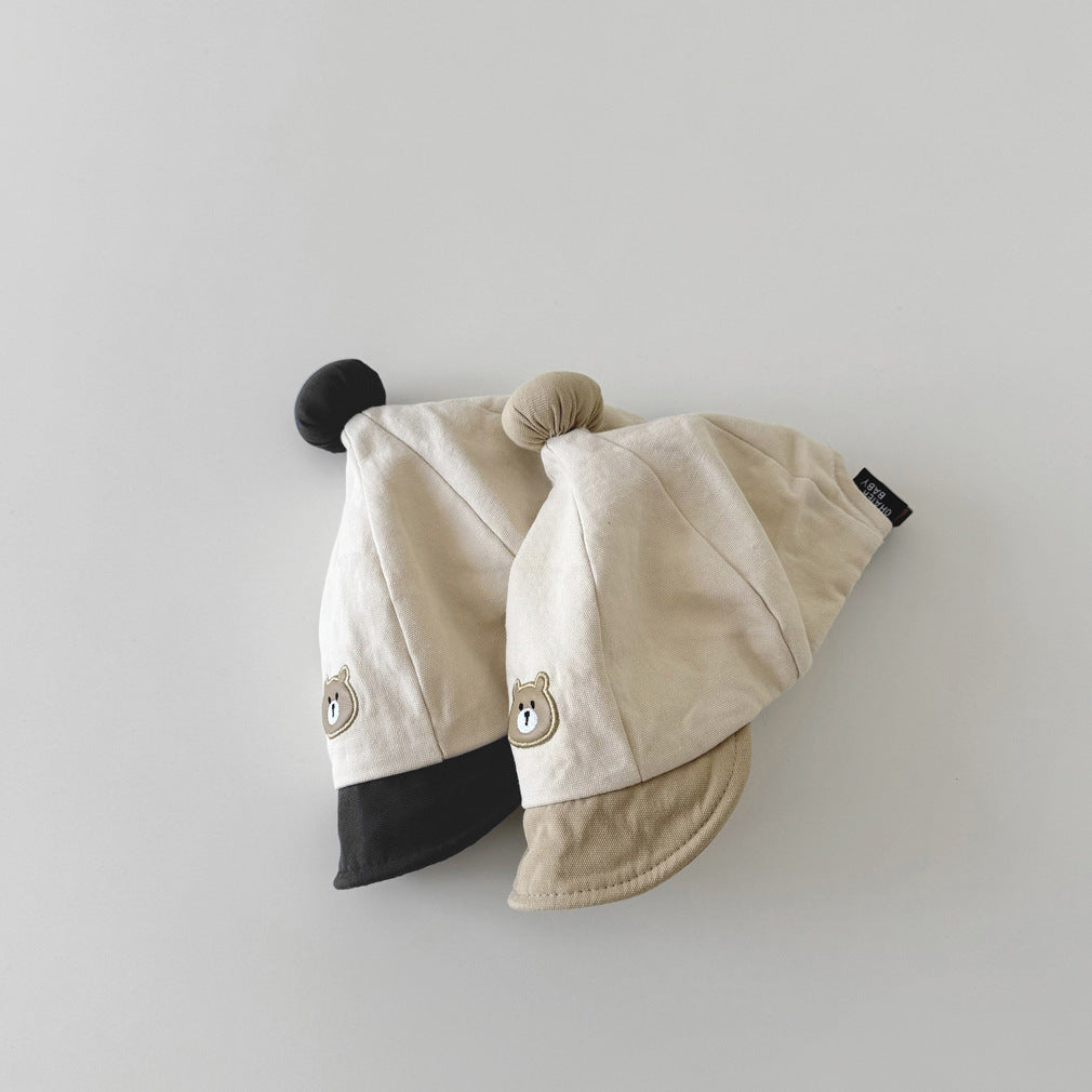 ポンポンナチュラルくまさん刺繍帽子(5color)