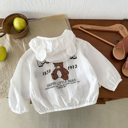 ベビークマ耳フードジッパーカーディガン