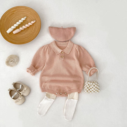 シンプル衿ニットロンパース(2color)