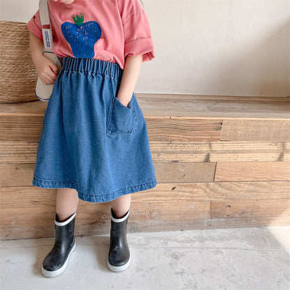 シンプルデニムポケットスカート