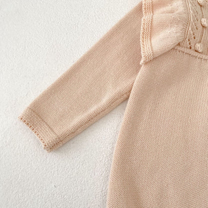 パステルピンクフリルニットロンパース