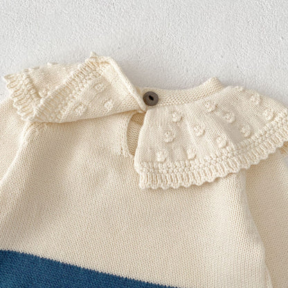 ヨーロピアンバイカラーニットロンパース