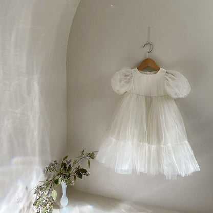 【即納】ふんわりチュールホワイトドレス (100size)