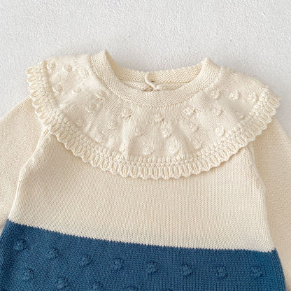 ヨーロピアンバイカラーニットロンパース