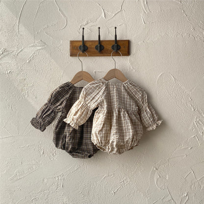 カントリーチェックブラウスロンパース(2color)