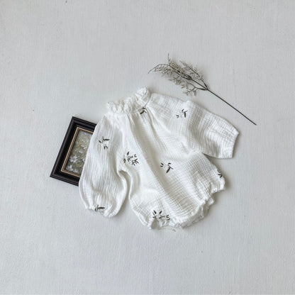 ホワイトフラワー刺繍ロンパース